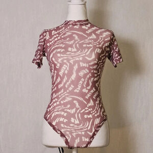 Skims Summer Mesh Raspberry Swirl T Shirt Bodysuit SZ M